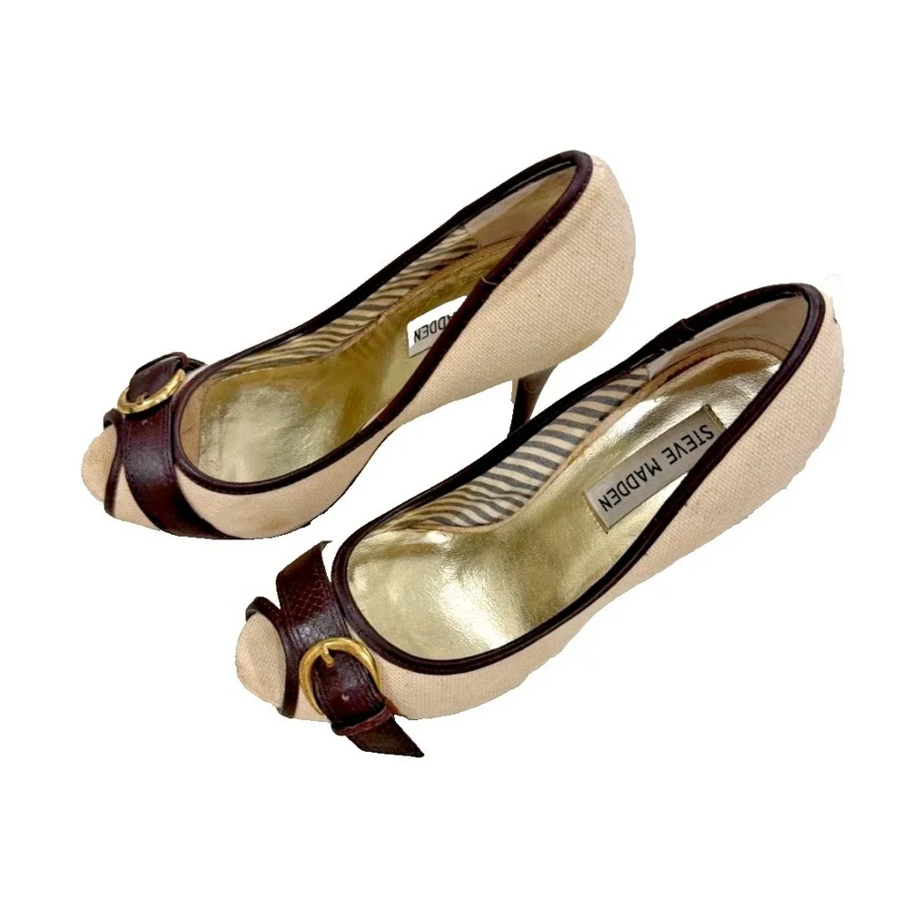 Steve Madden Lezlie Fabric Peep‎ Toe Sandals Buckle 4.25